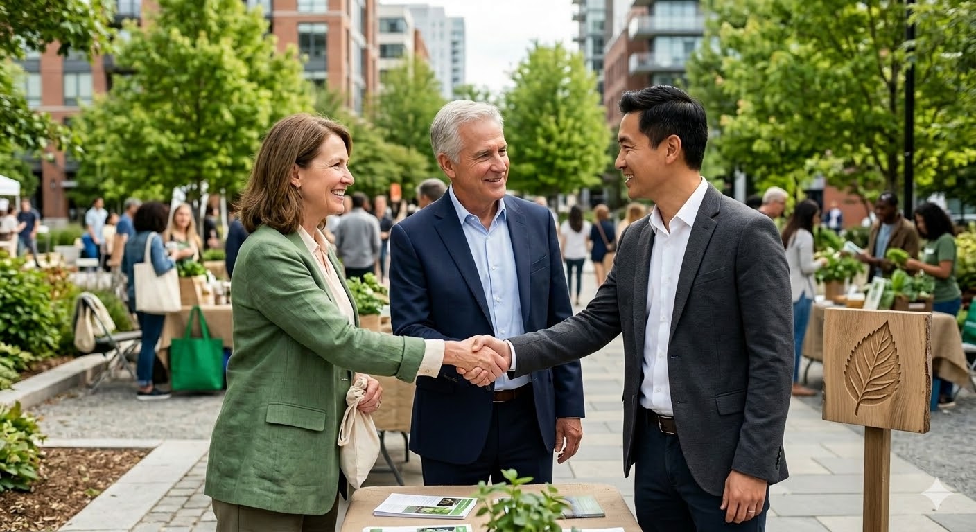 Organizations collaborating at an eco community event